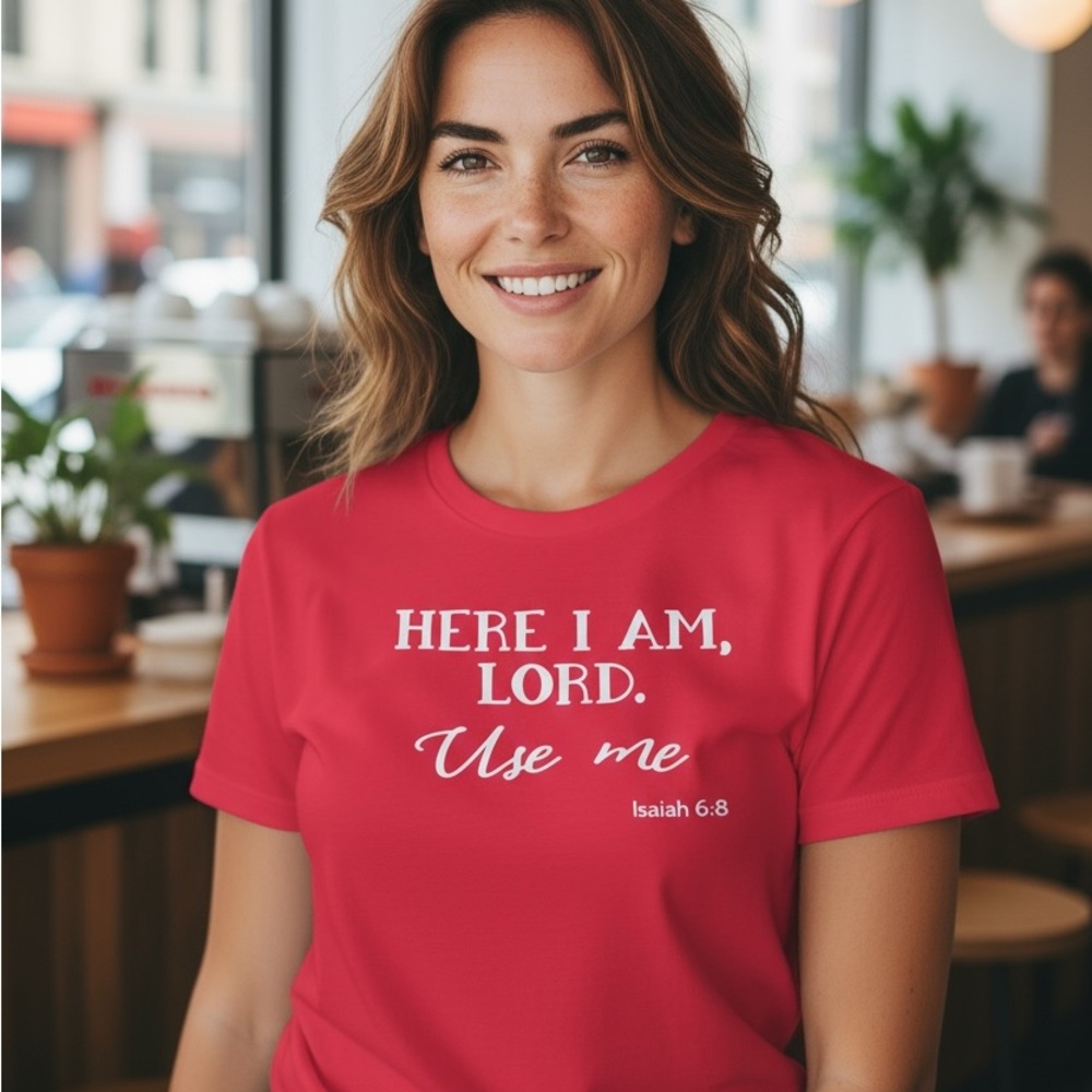 Gildan 100% Cotton T-Shirt – “Here I Am, Lord. Use Me” (Isaiah 6:8) Size: L